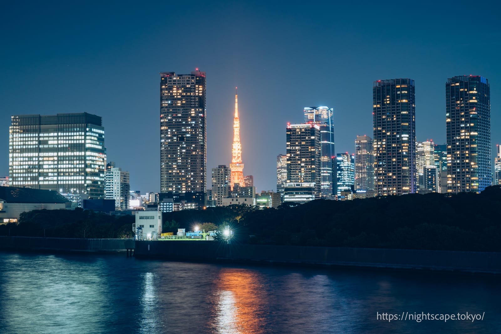 Tokyo Tower viewed from the Tsukiji Bridge.