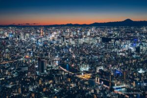 スカイツリーから眺める富士山と東京タワー