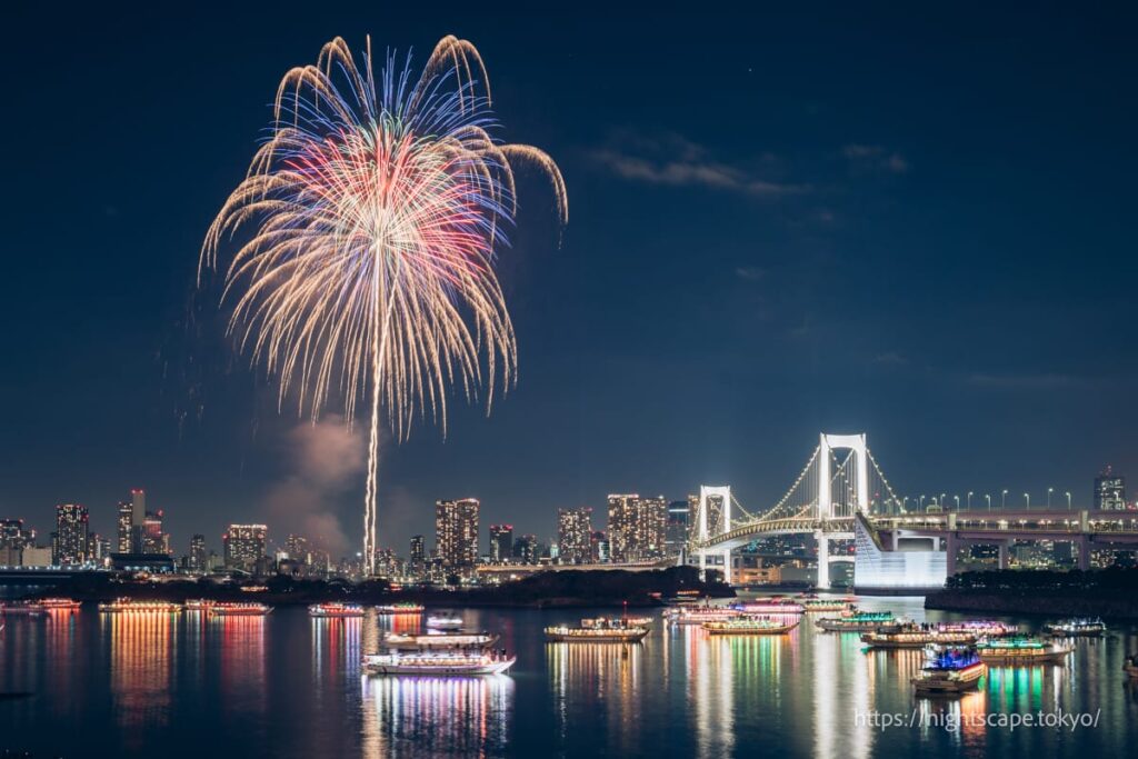 お台場海浜公園に打ち上がる花火