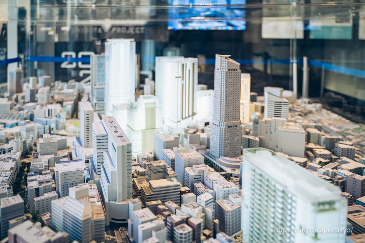 A diorama of the Shibuya area on display in the Hikarie Sky Lobby
