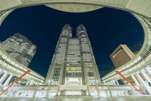 Tokyo Metropolitan Government Building photographed with a super wide-angle lens