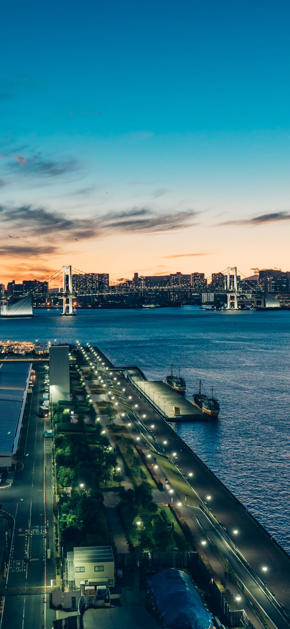 Toyosu Gururi Park and Renbow Bridge（Free smartphone wallpaper）