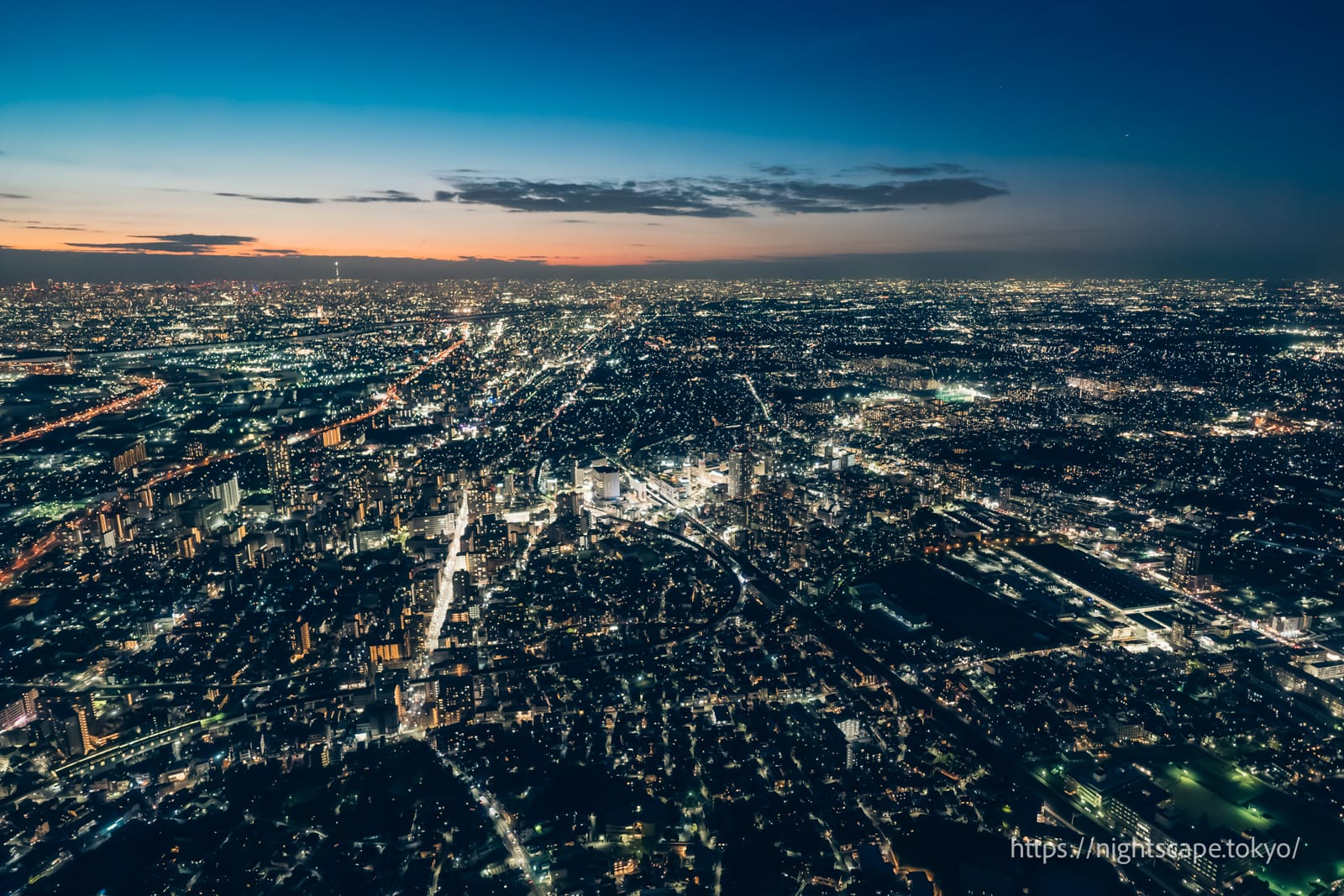 ヘリコプターから撮影した東京夜景