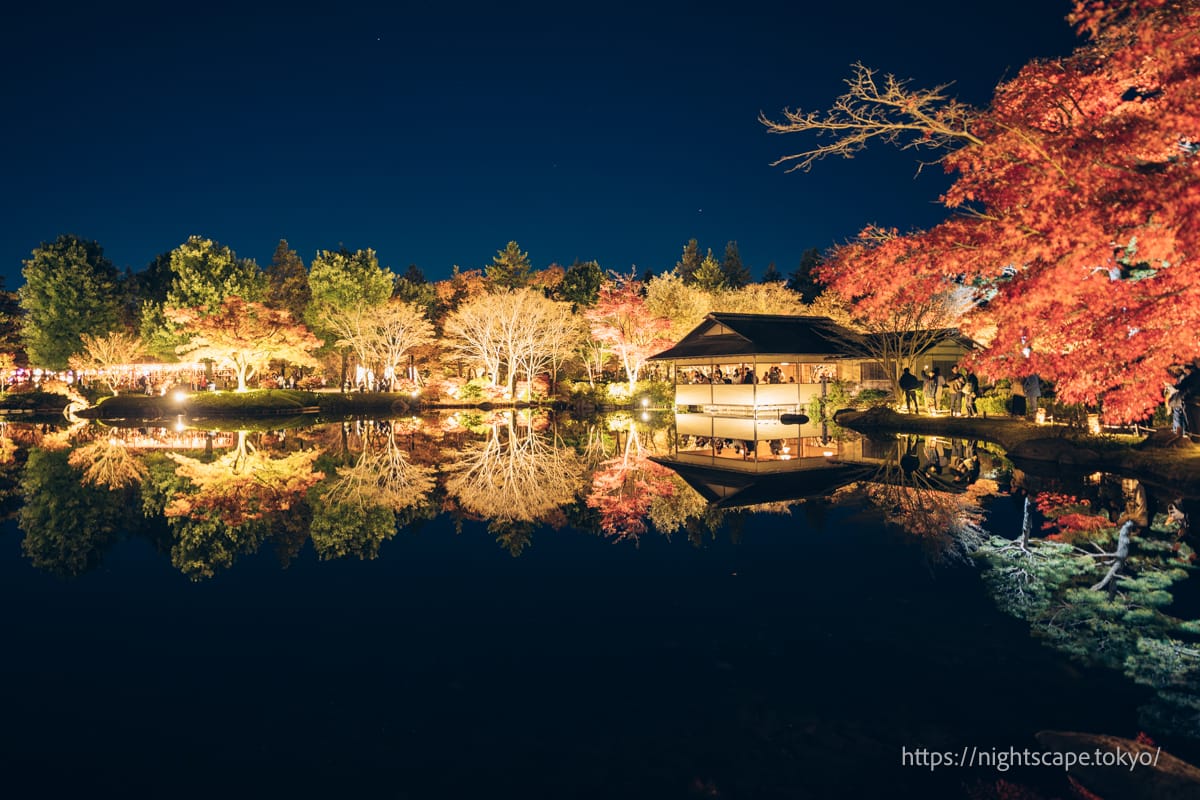 園内にある池泉回遊式庭園と紅葉